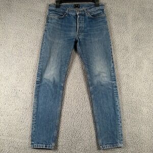 Asket Jeans Mens 30x30 Slim Tapered Washed Blue Organic Cotton Button Fly Italy
